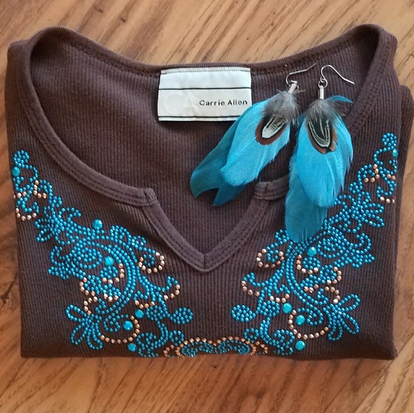 Brown Top with Copper/Turquoise Rhinestones - Picture 4 of 8